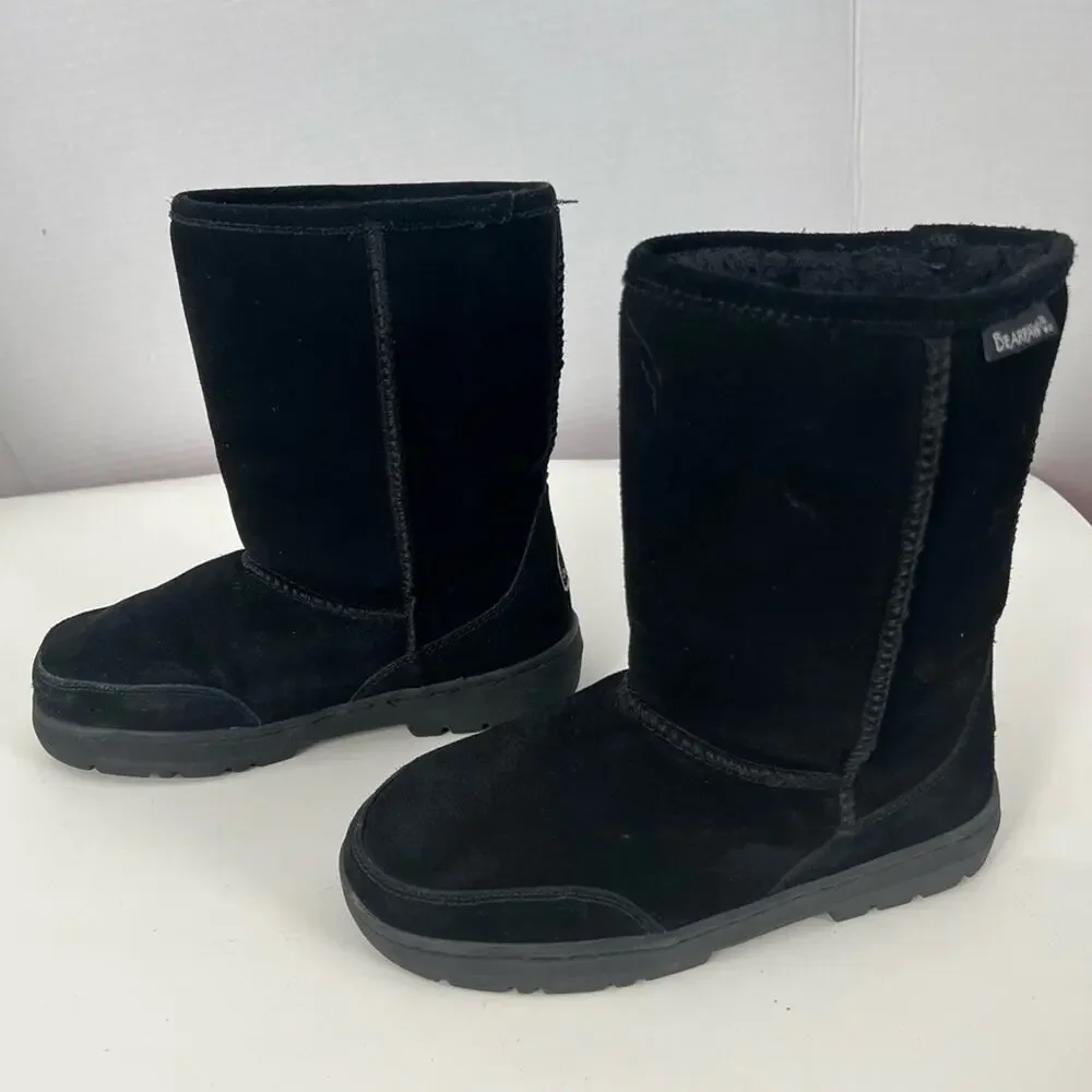 BEARPAW UNISEX EVA SHORT MIDCALF PULL ON FLAT SUEDE WINTER‎ SNOW BOOT BLACK 7/8